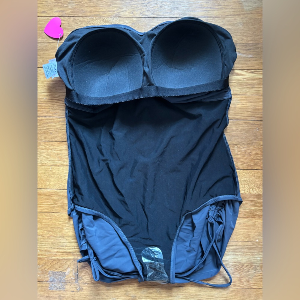 NWT 18 Love My Curves Dark Charcoal Halter Swimsuit - Picture 3 of 3